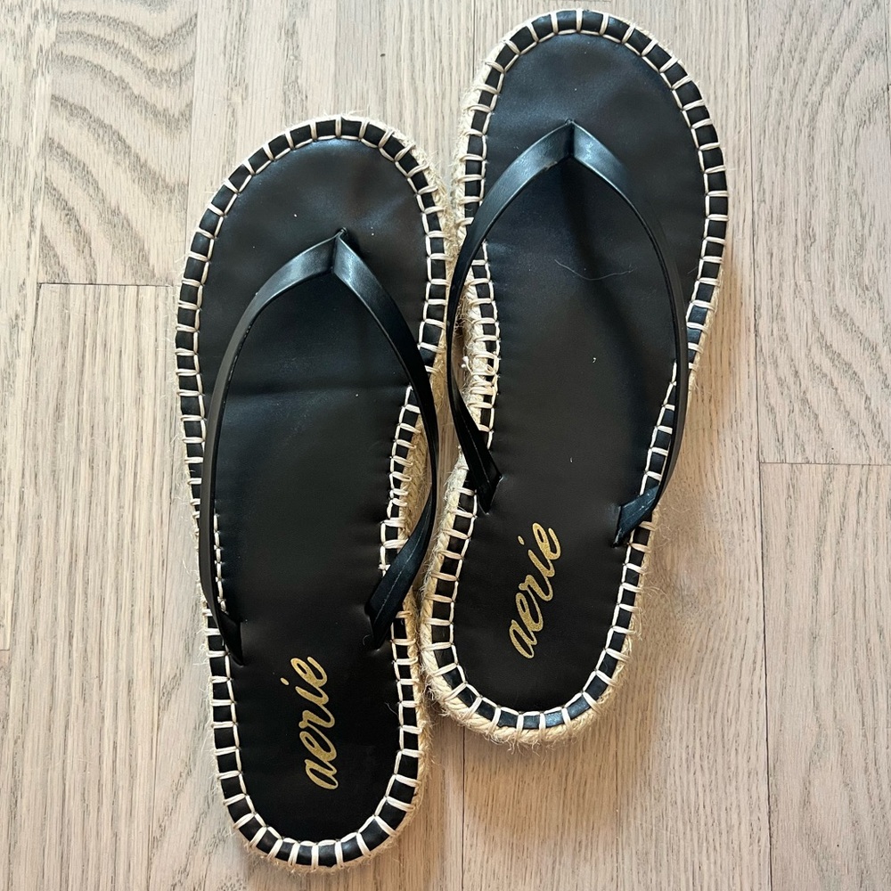 Aerie Black Espadrille Flip Flop Sandals